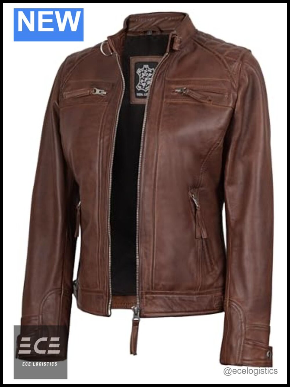 Lambskin Leather Moto Jacket Quilted Cafe Racer Zip Up Biker